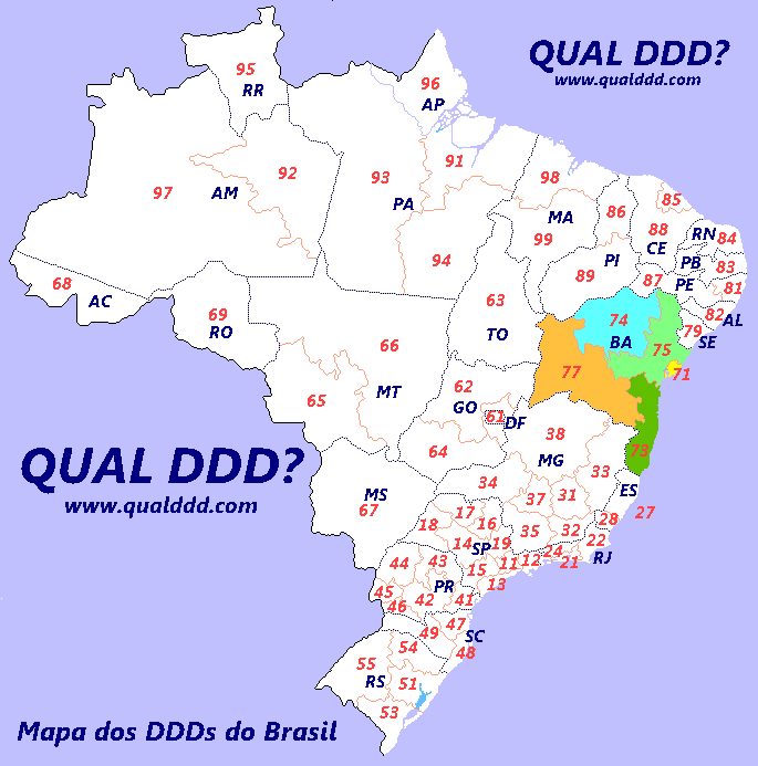 Mapa de DDD da Bahia