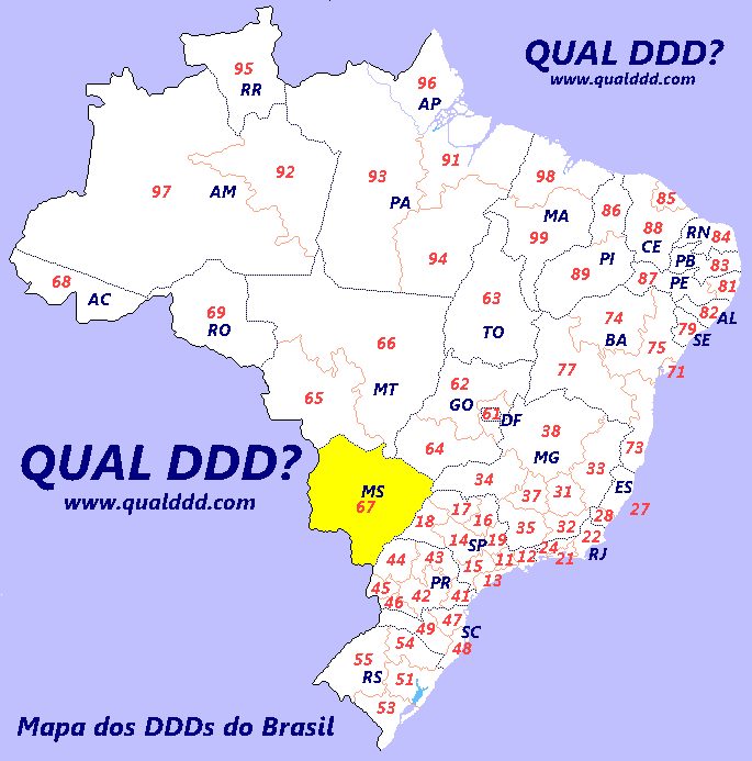 Mapa de DDD de Mato Grosso do Sul