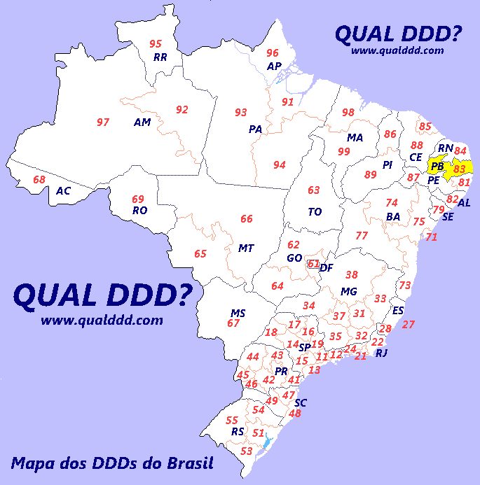 Mapa de DDD da Paraíba