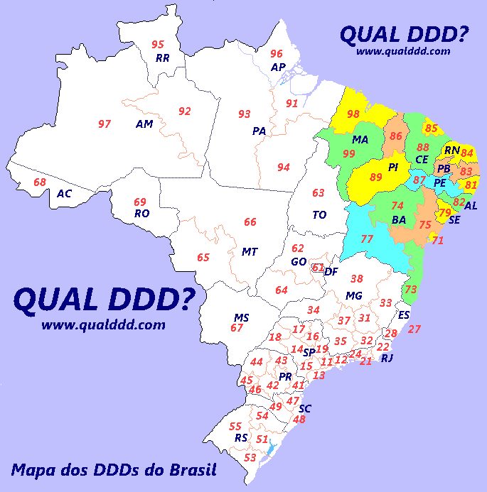 Mapa de DDD da Região Nordeste