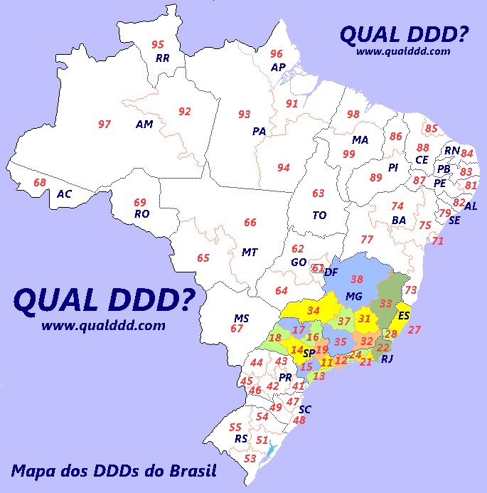 Mapa de DDD da Região Sudeste