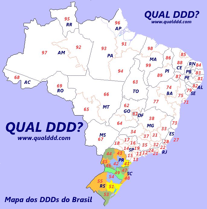 Mapa de DDD da Região Sul