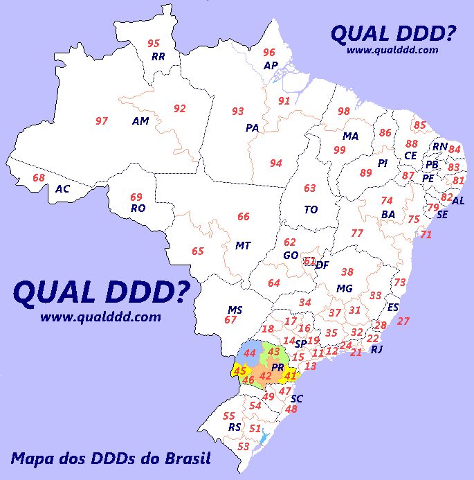 Mapa de DDD do Paraná - Mapas de DDDs do Paraná - QUAL DDD? - Qual o DDD da  sua cidade - Qual o código da cidade
