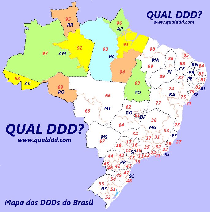 Mapa de DDD do Brasil - Confira qual a região de cada DDD